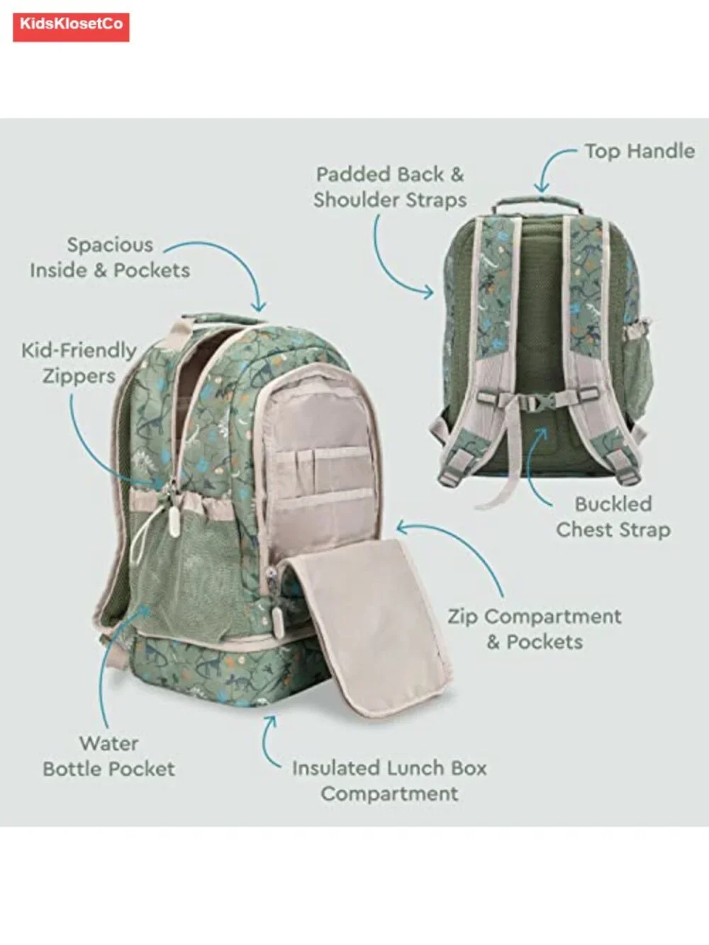 2-in-1 Backpack & Insulated Lunch Bag - Kids Durable 16